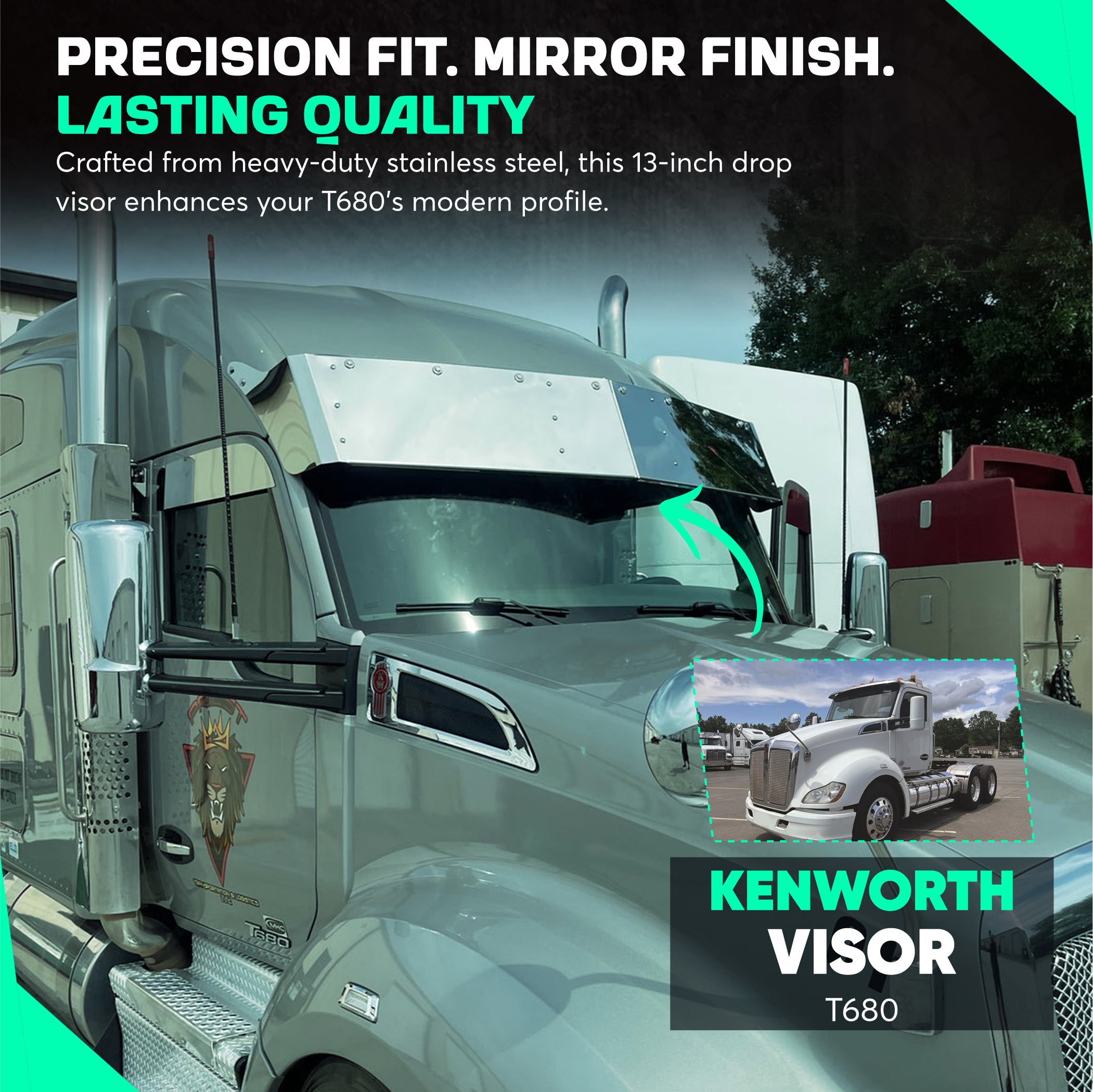 Visor 13 Inch Drop compatible with Kenworth T680 Curved Windshield