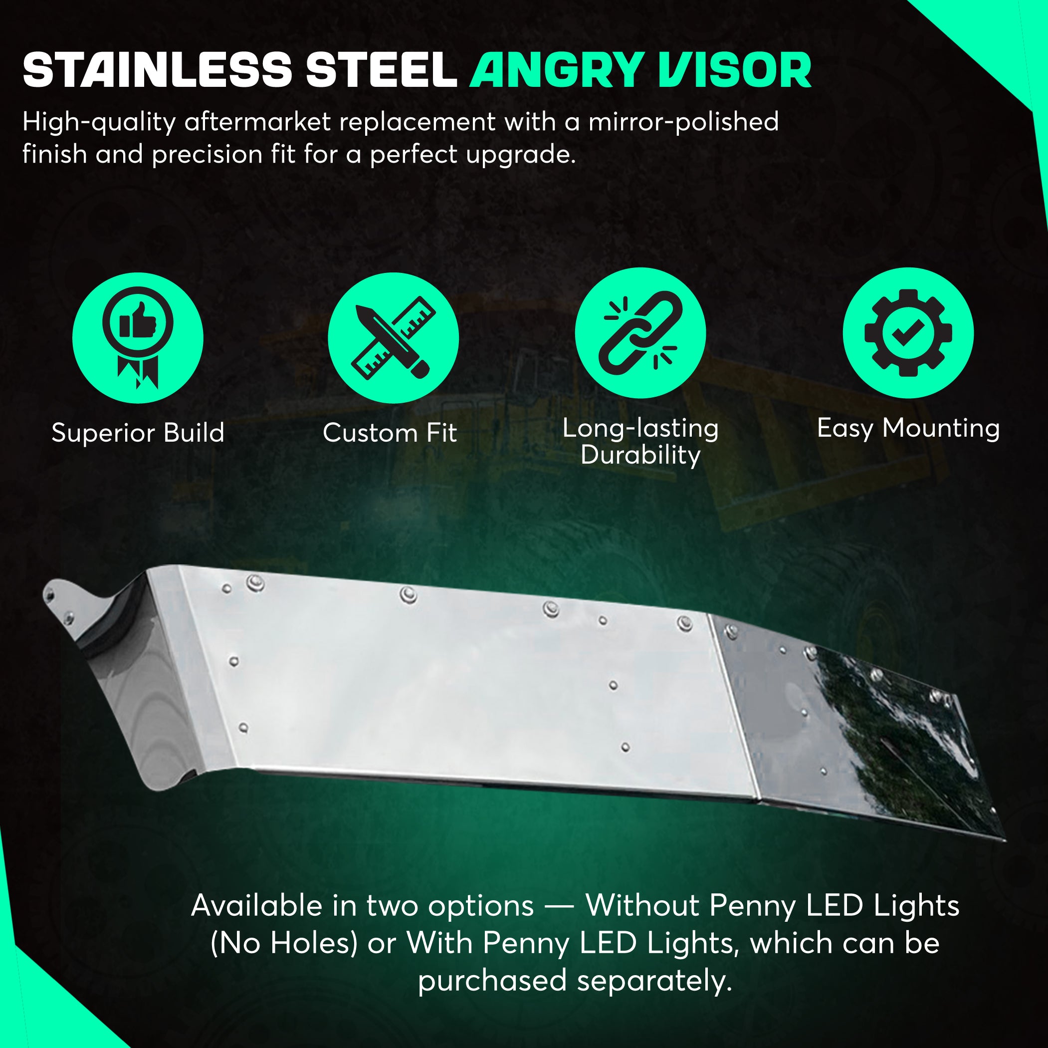 Visor 13 Inch Drop compatible with Kenworth T680 Curved Windshield