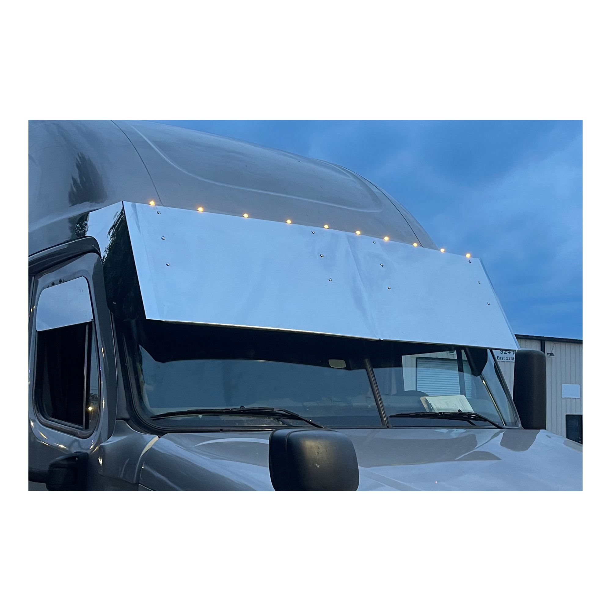 Freightliner Cascadia High Roof Visor Stainless Steel 18, 20 and 22 Inches