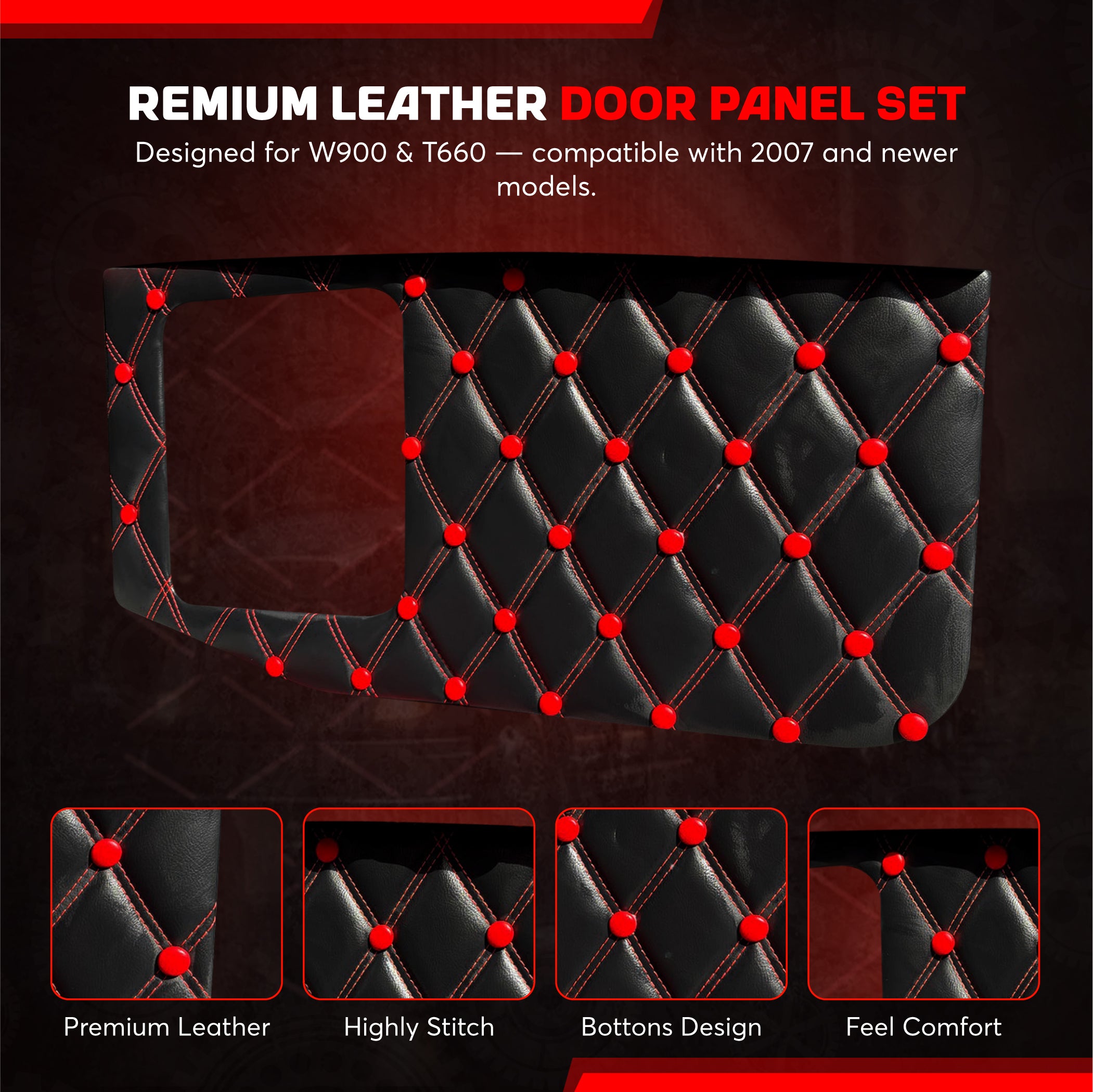 2007 And Up Leather Door Panel SET Compatible with Kenworth W900 T660