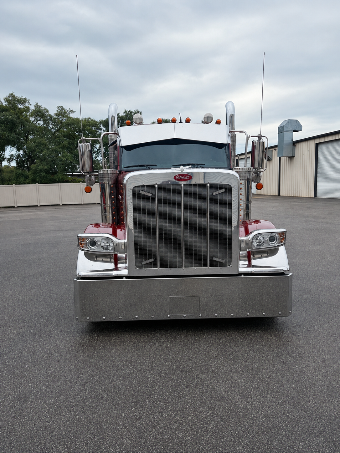 Peterbilt 589 Stainless Steel Buzzard Bumper W/ 4 Inch Ends, Blind Mount & Mounting Plates For Peterbilt 589 By Floridas Finest Customs Works, Mirror Finish Made In USA