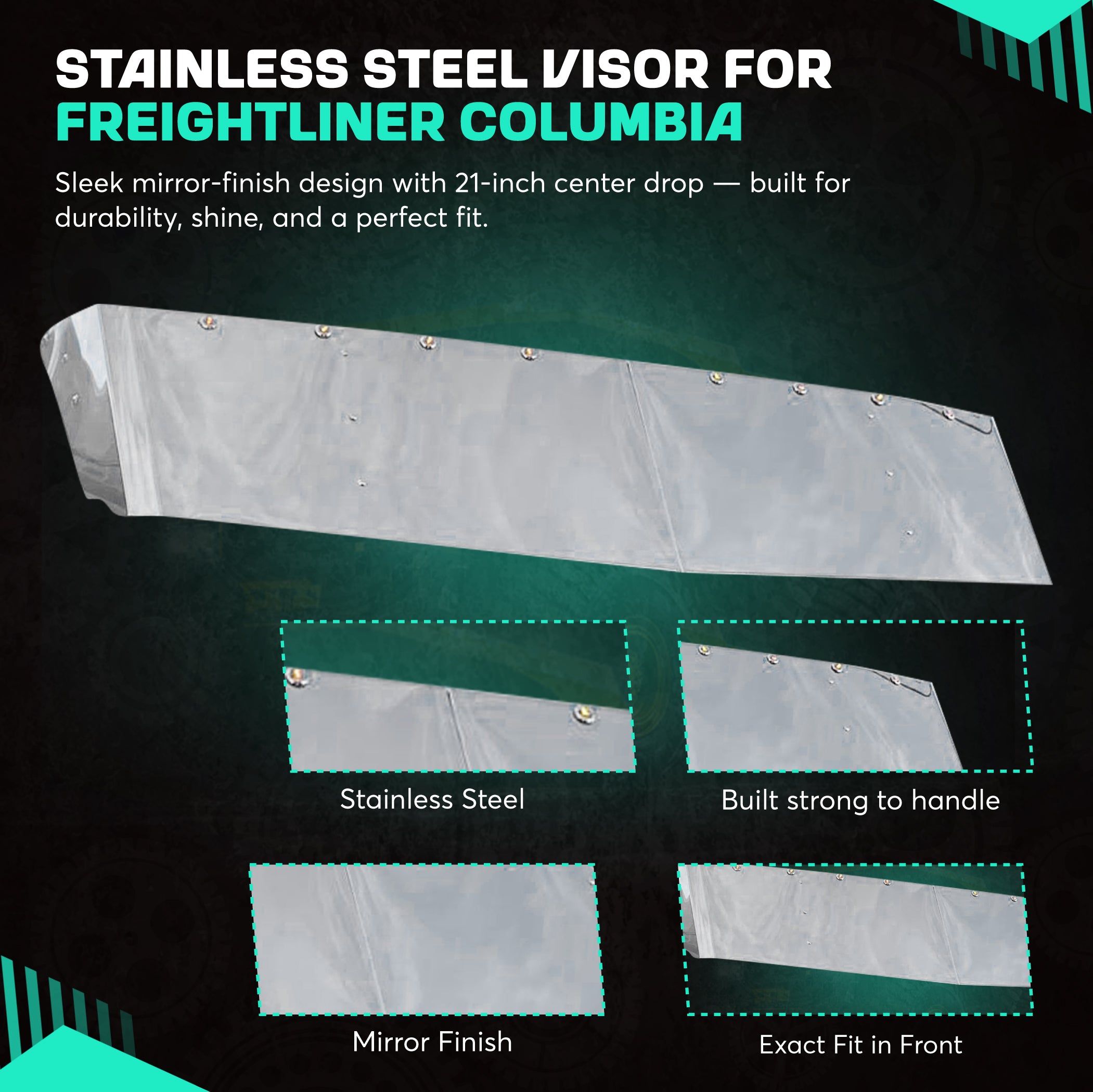 20 inches Stainless Steel Visor Compatible with Freightliner Columbia