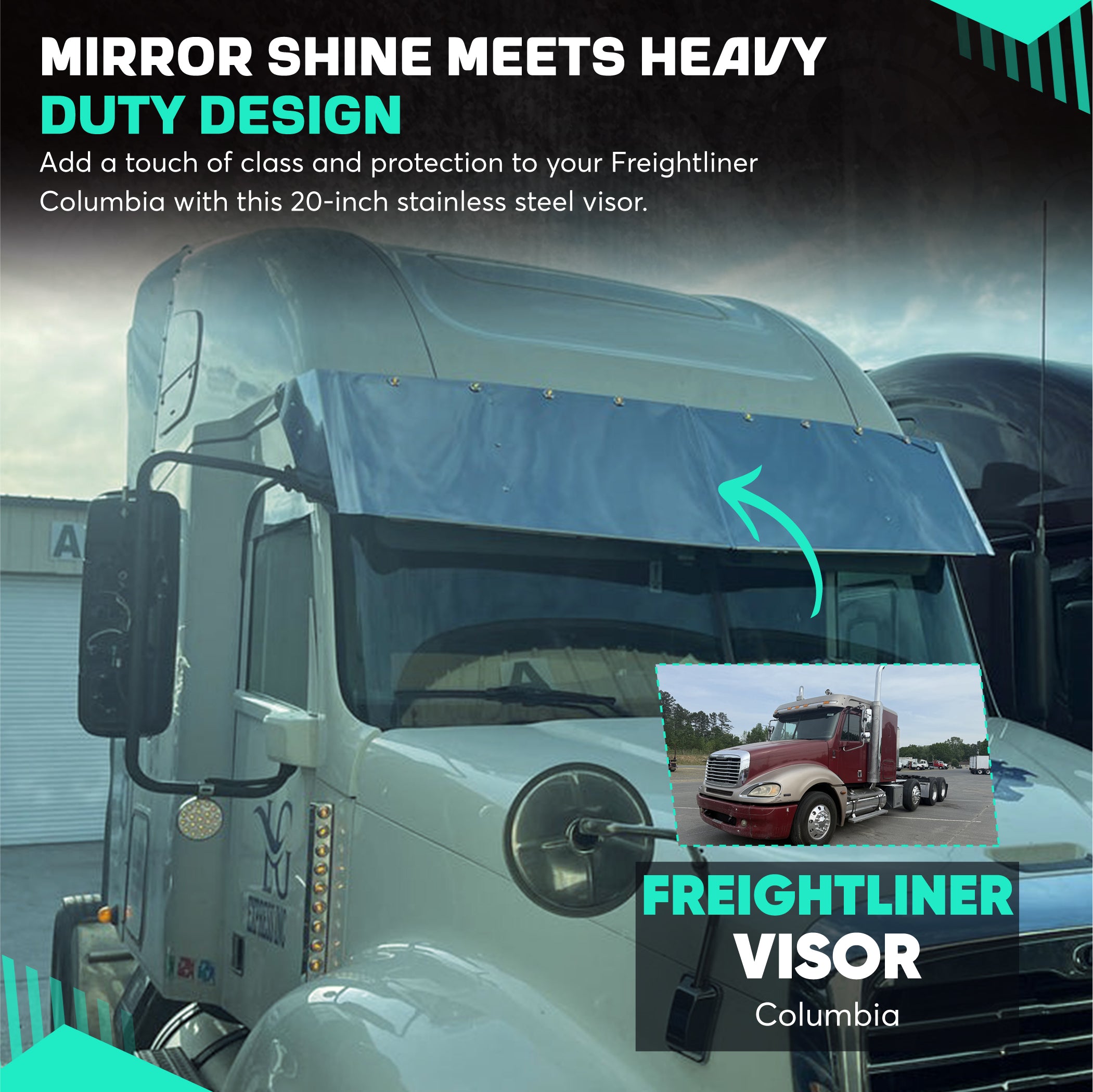 20 inches Stainless Steel Visor Compatible with Freightliner Columbia