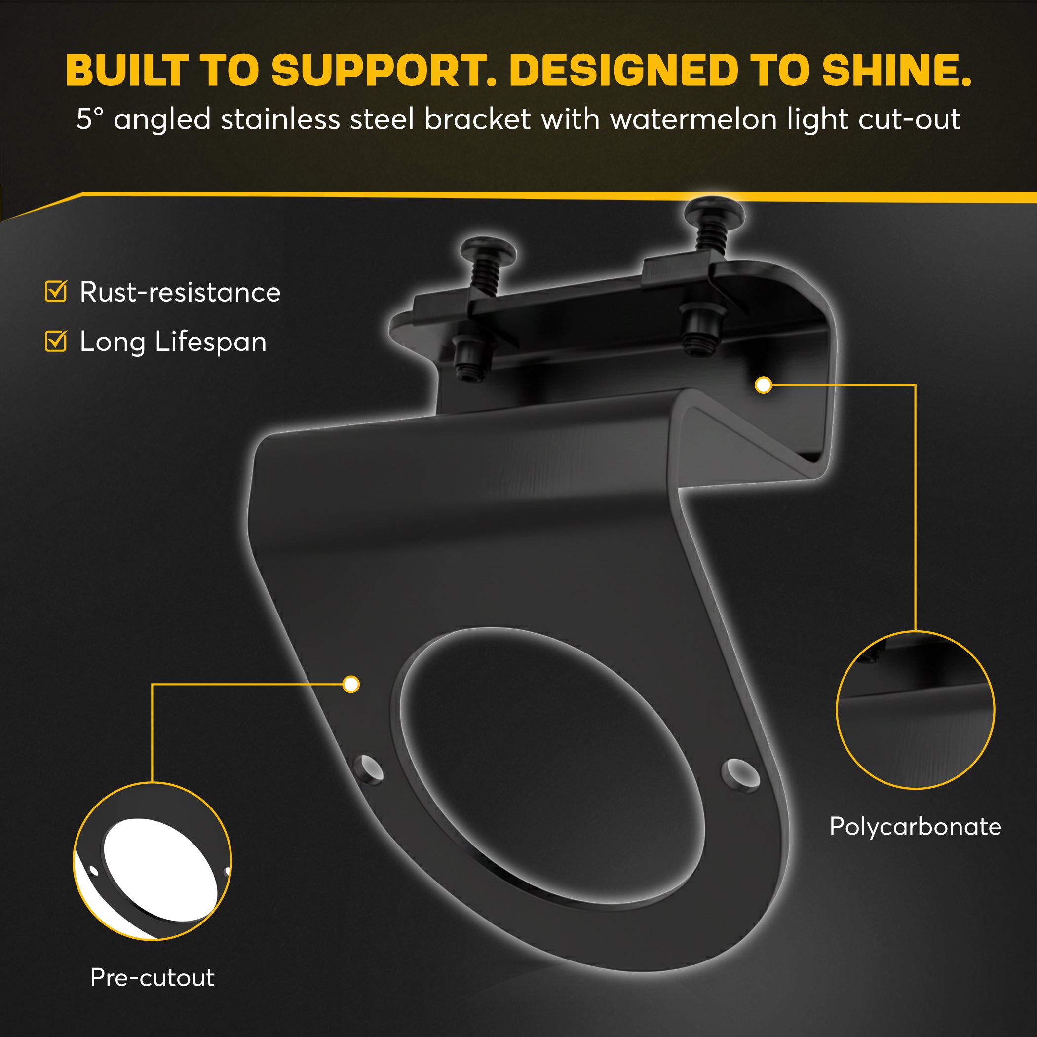 45 angle Bracket With Watermelon Light Hole Stainless Steel | Watermelon Light Not Included | Universal Fit