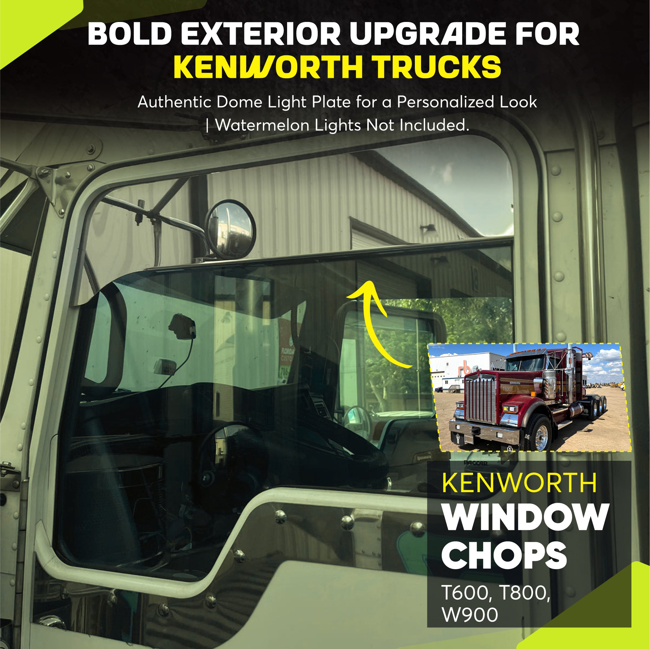 6 Inch Flange Chop Top Windows Set Stainless Steel Compatible with Kenworth T600, T800 & W900