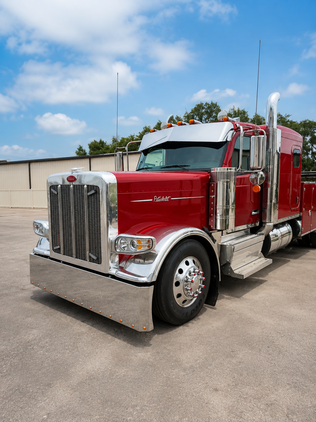 Peterbilt 589 Stainless Steel Buzzard Bumper W/ 4 Inch Ends, Blind Mount & Mounting Plates For Peterbilt 589 By Floridas Finest Customs Works, Mirror Finish Made In USA