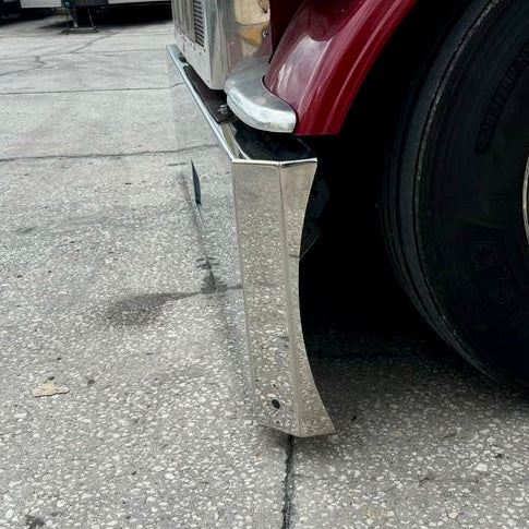 Peterbilt 379 389 Stainless Steel Buzzard Bumper W/ 4 Inch Ends, Blind Mount & Mounting Plates For Peterbilt 379 389 By Floridas Finest Customs Works, Mirror Finish Made In USA