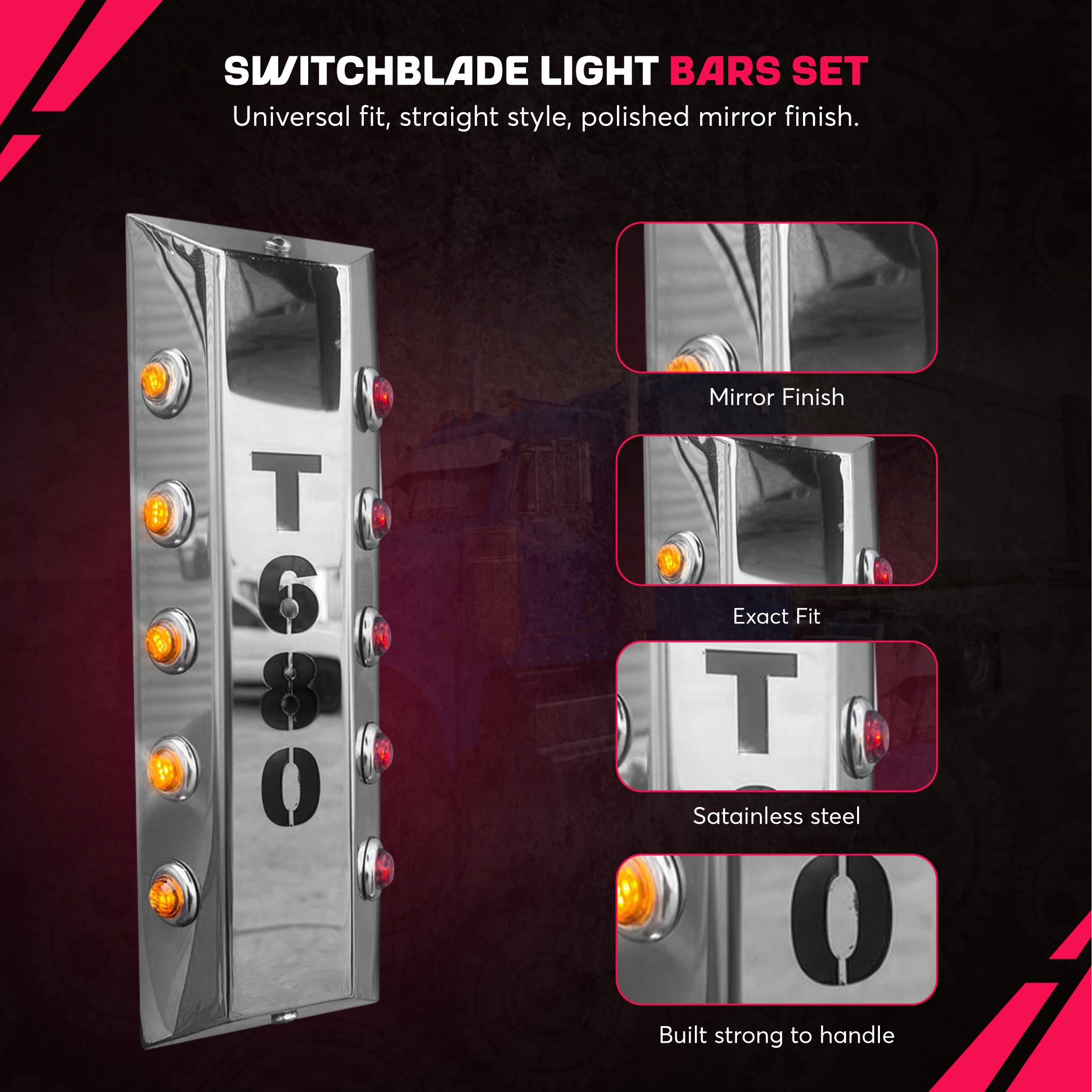 Air Cleaner Lightbar Penny Lights Set 15" Compatible with Kenworth T680