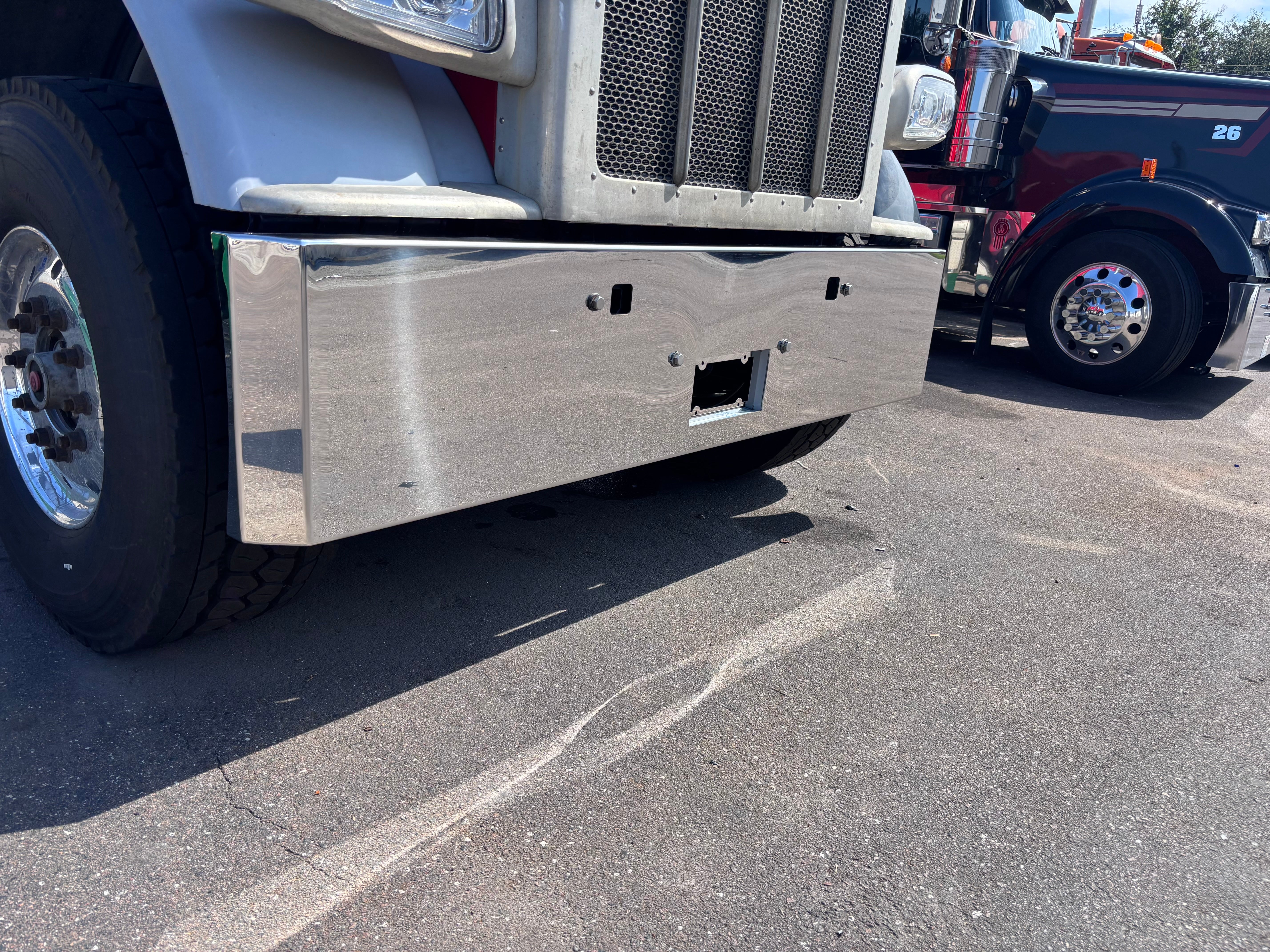 Peterbilt 389 388 365 Straight mount Buzzard Bumper W/ 4 Inch Ends  Mirror Finish Made In USA