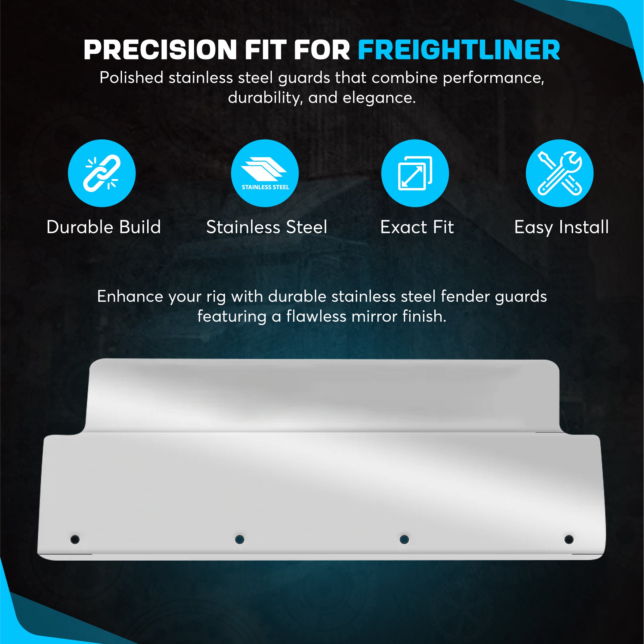 Freightliner Classic, FLD Fender Guards Stainless Steel Set Plain Style