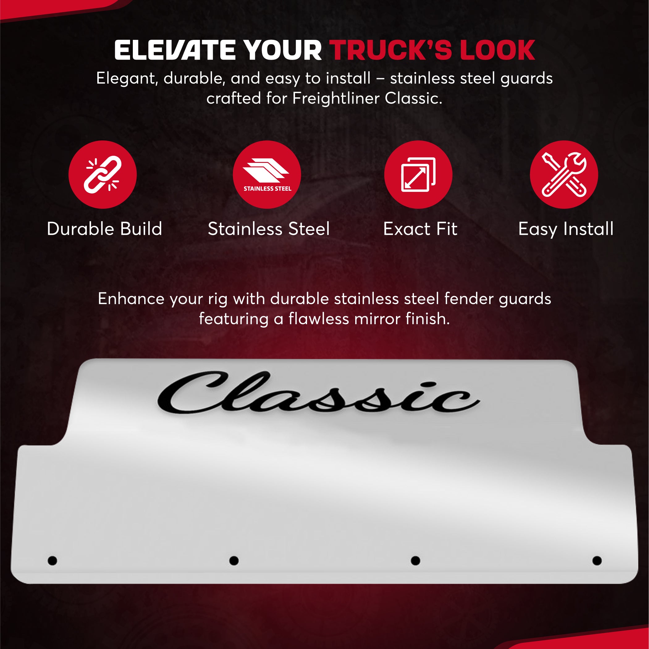 Freightliner Classic Fender Guards Stainless Steel Set Classic Style