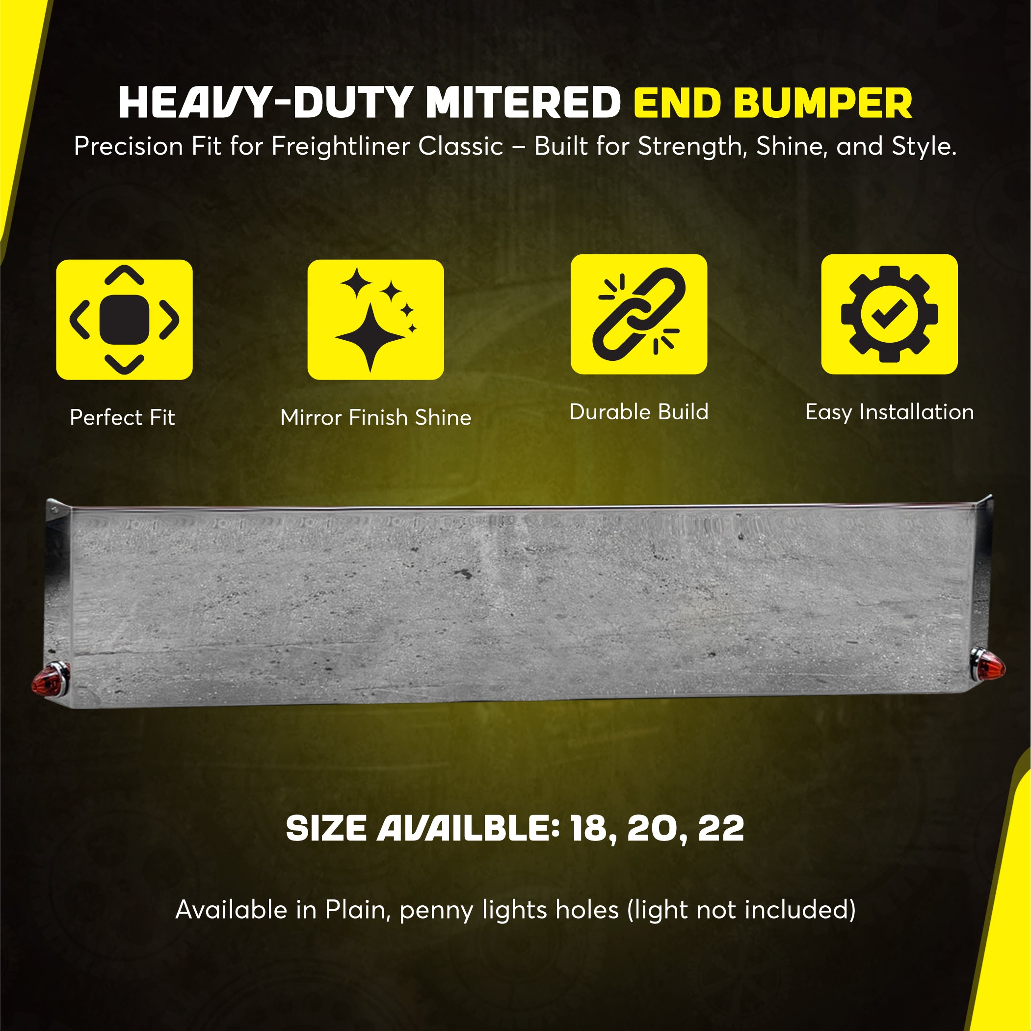 Freightliner Classic Stainless Steel Mitered End Bumper, Blind Mount & Mounting Plates By Floridas Finest Customs Works, Mirror Finish Made In USA