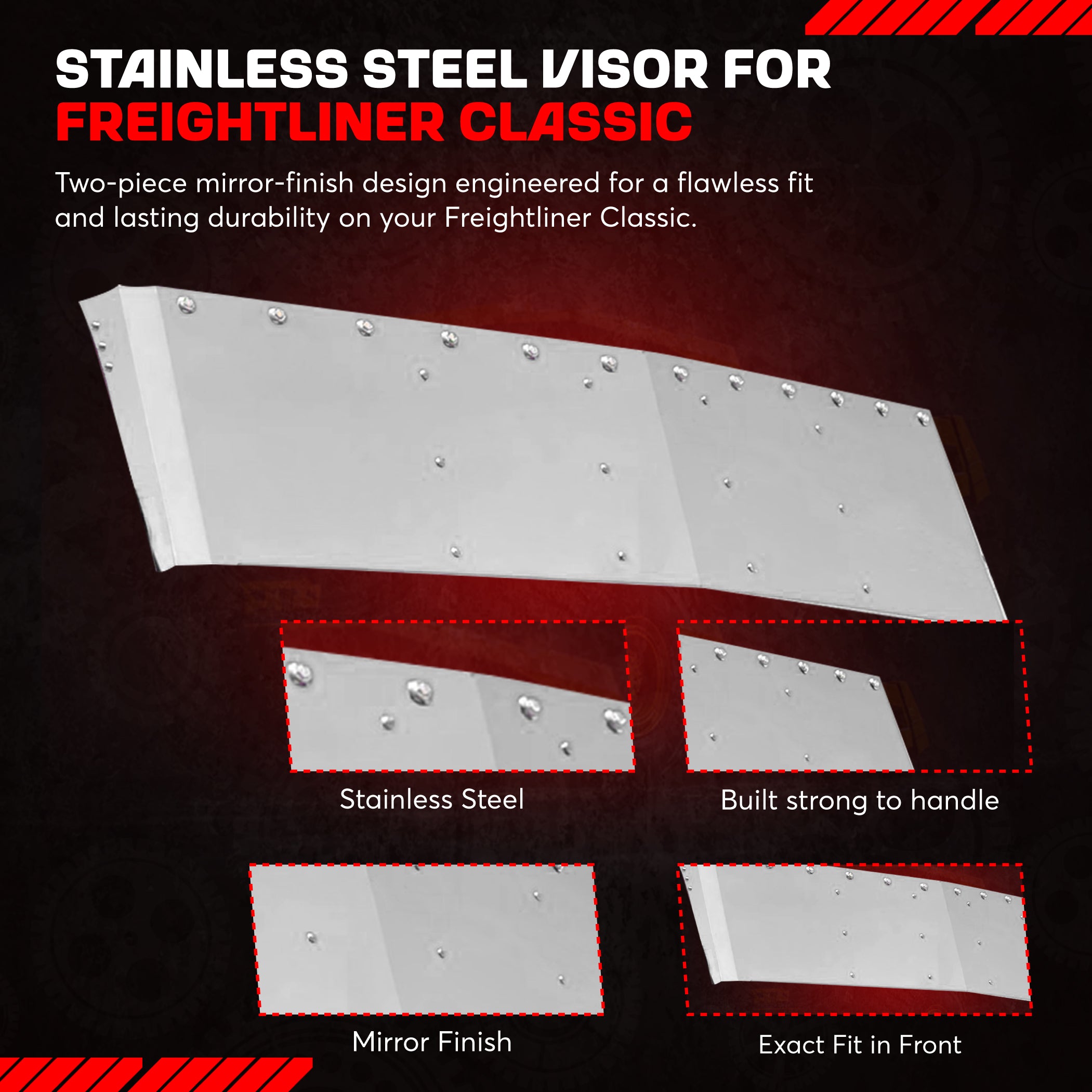 Freightliner Classic Visor 18 inches Stainless Steel