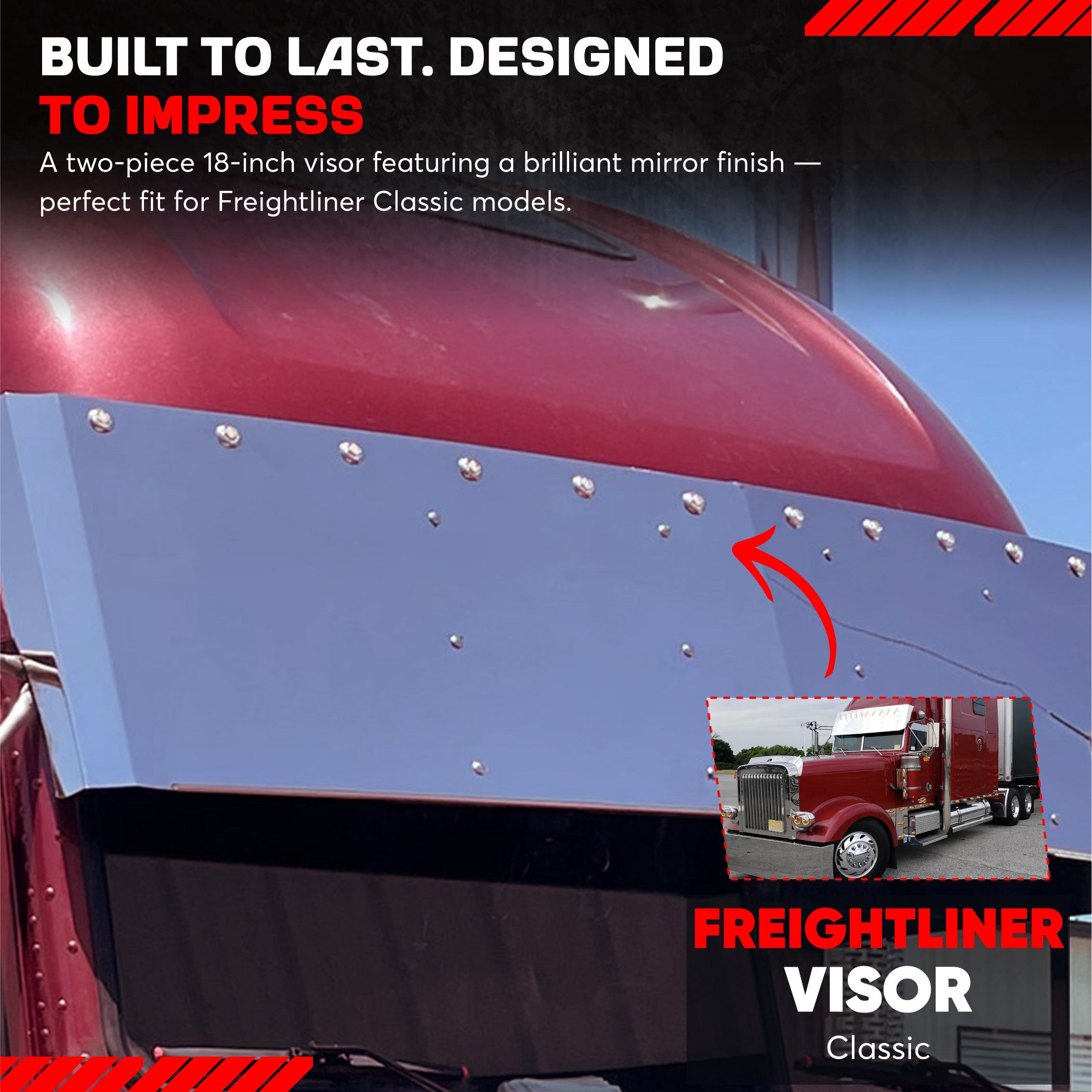 Freightliner Classic Visor 18 inches Stainless Steel
