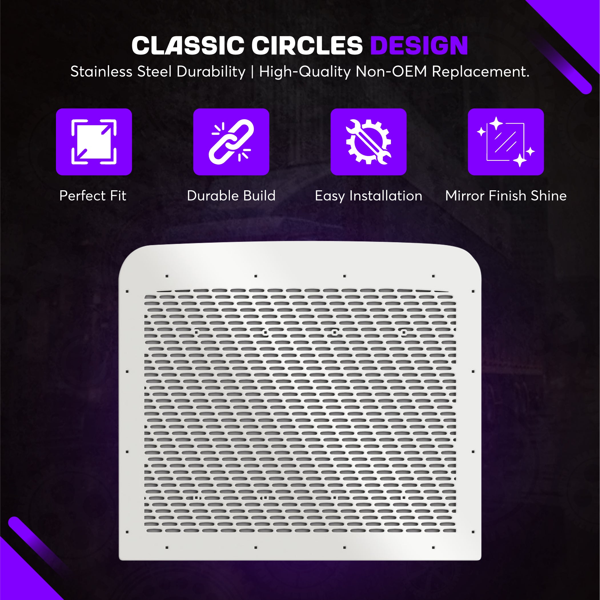 Freightliner Classic, XL, FLD Stainless Steel Logo Holes Hood Grill