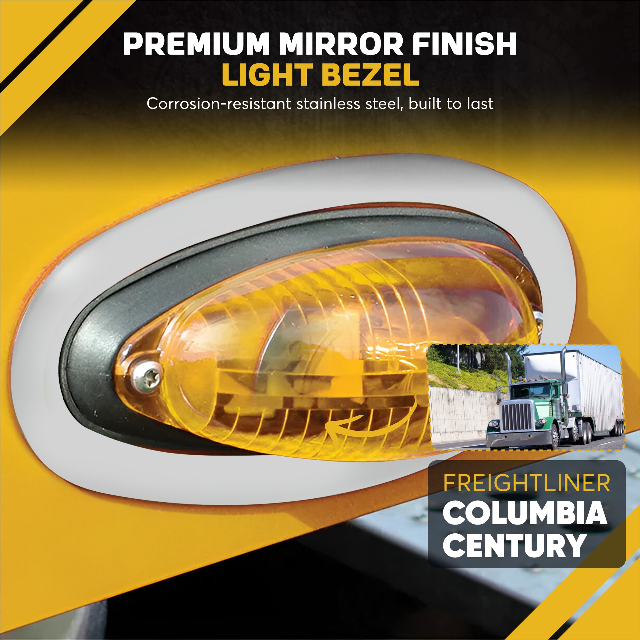 Freightliner Columbia, Century,  Marker Light Stainless Steel Trim Frame Style Set