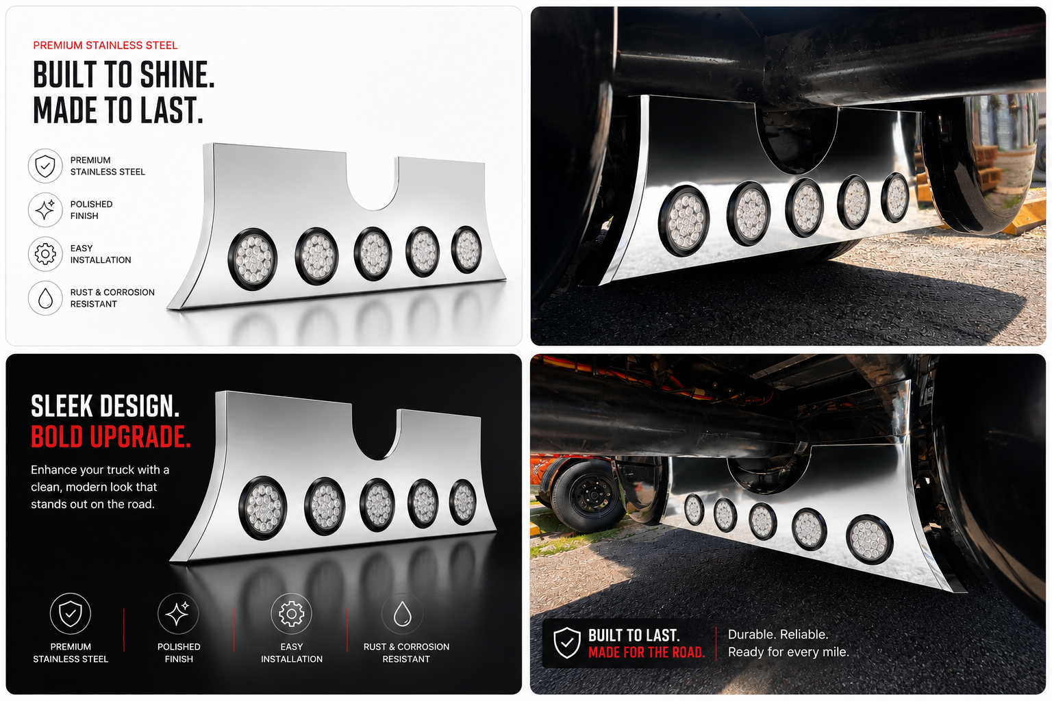 Fuel Tank Filler Panel ss style  W/ 5 - 4 Inch On Front And  W/ 2 - 4 Inch Light Holes Cutouts On The Back For Fits Peterbilts With 26 Inch Diameter Tanks  386 389 379