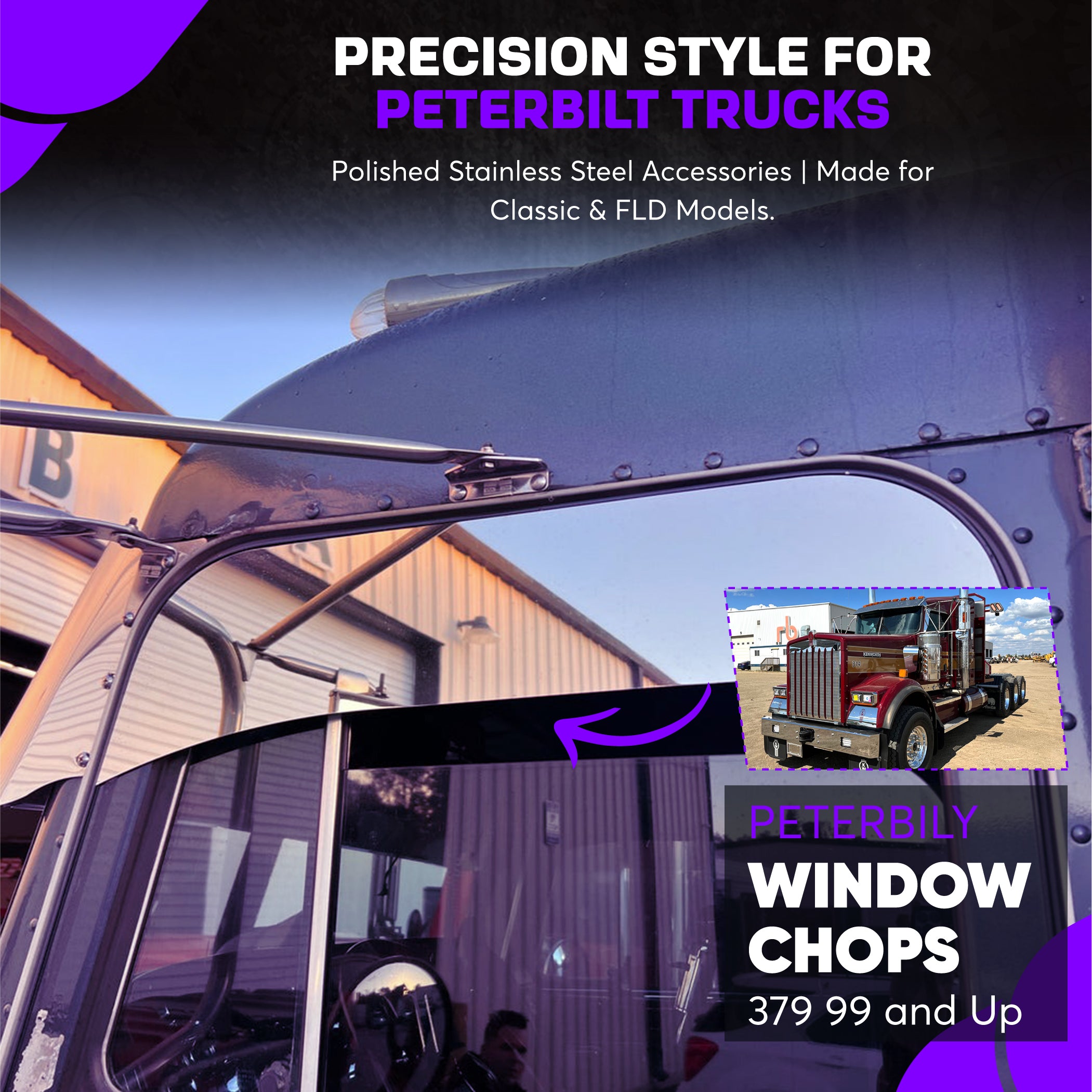 Peterbilt 379 99 and up  6 Inch S Style Window Chops Set