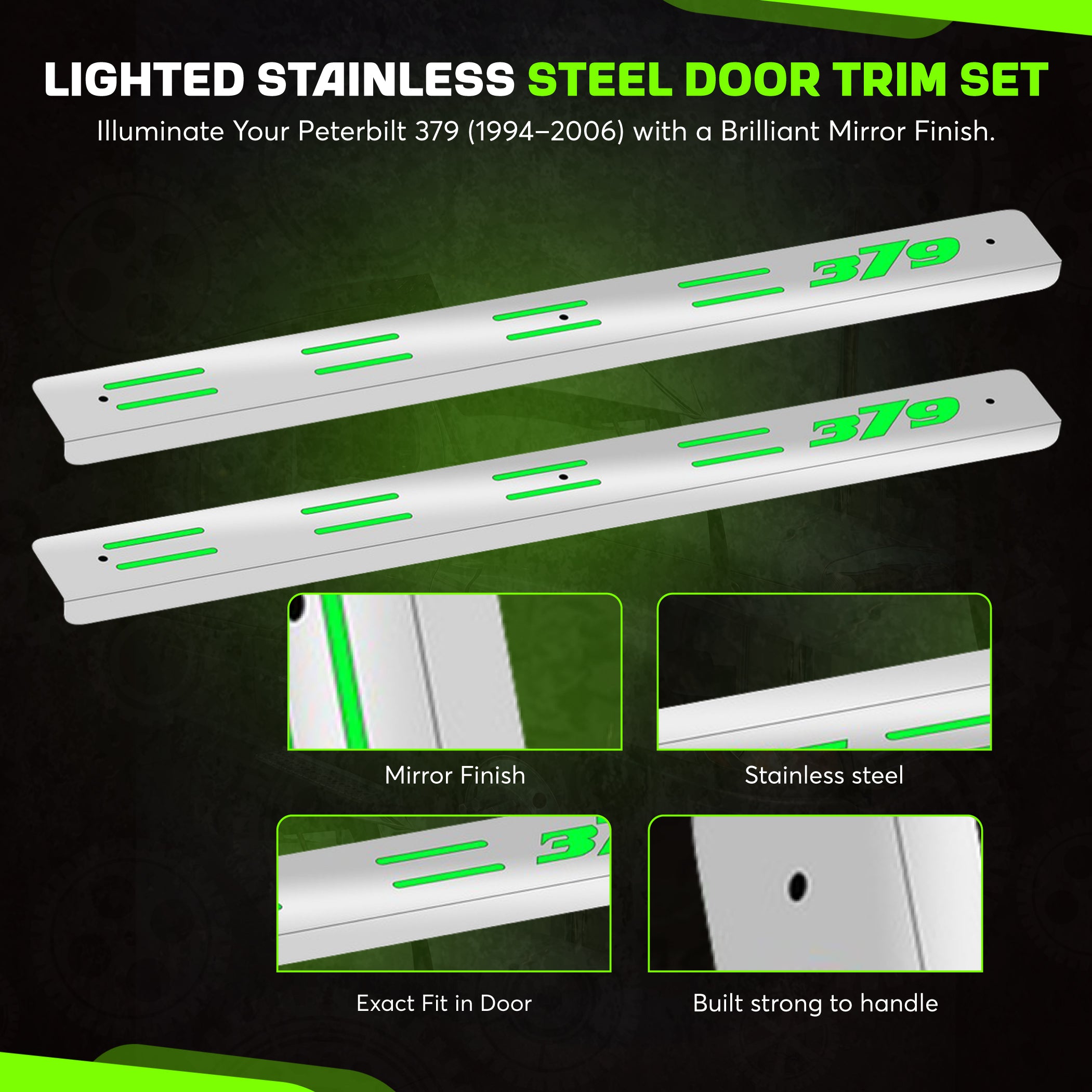 Peterbilt 379 1994-2006 Lighted 379 Style Door Trim Set 3 Inches