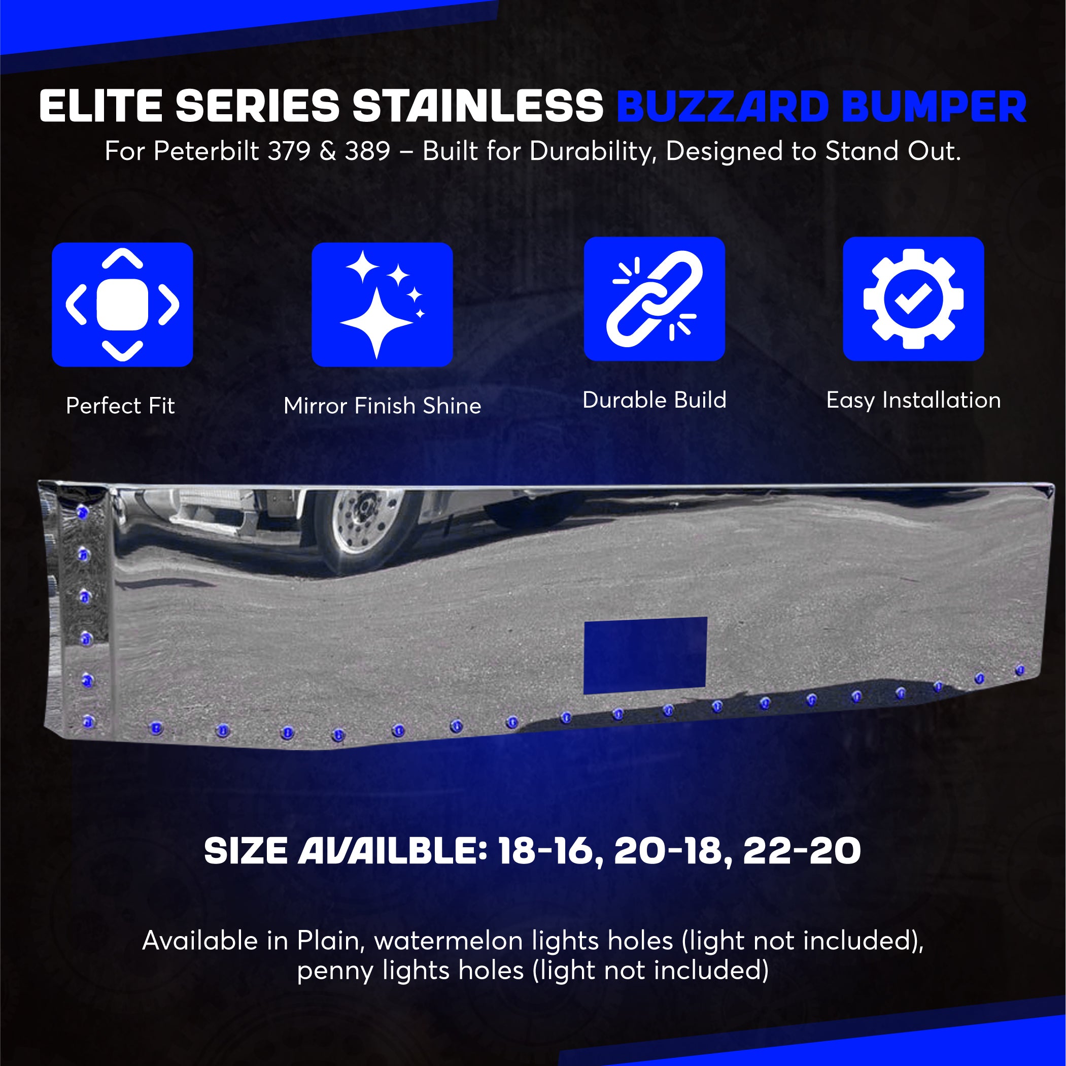 Peterbilt 379 389 Stainless Steel Buzzard Bumper