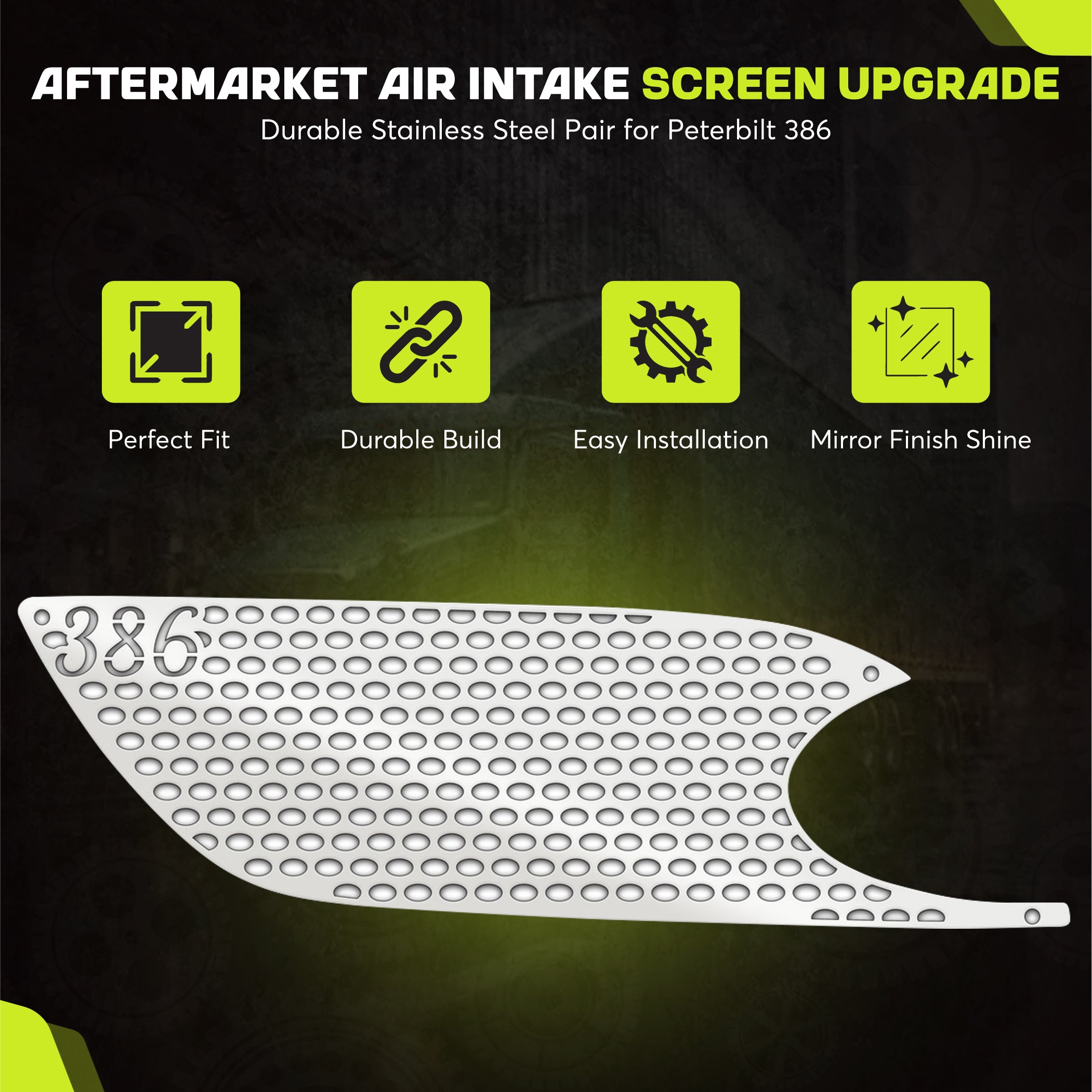 Peterbilt 386 Hood Replacement Air Intake Screens Set