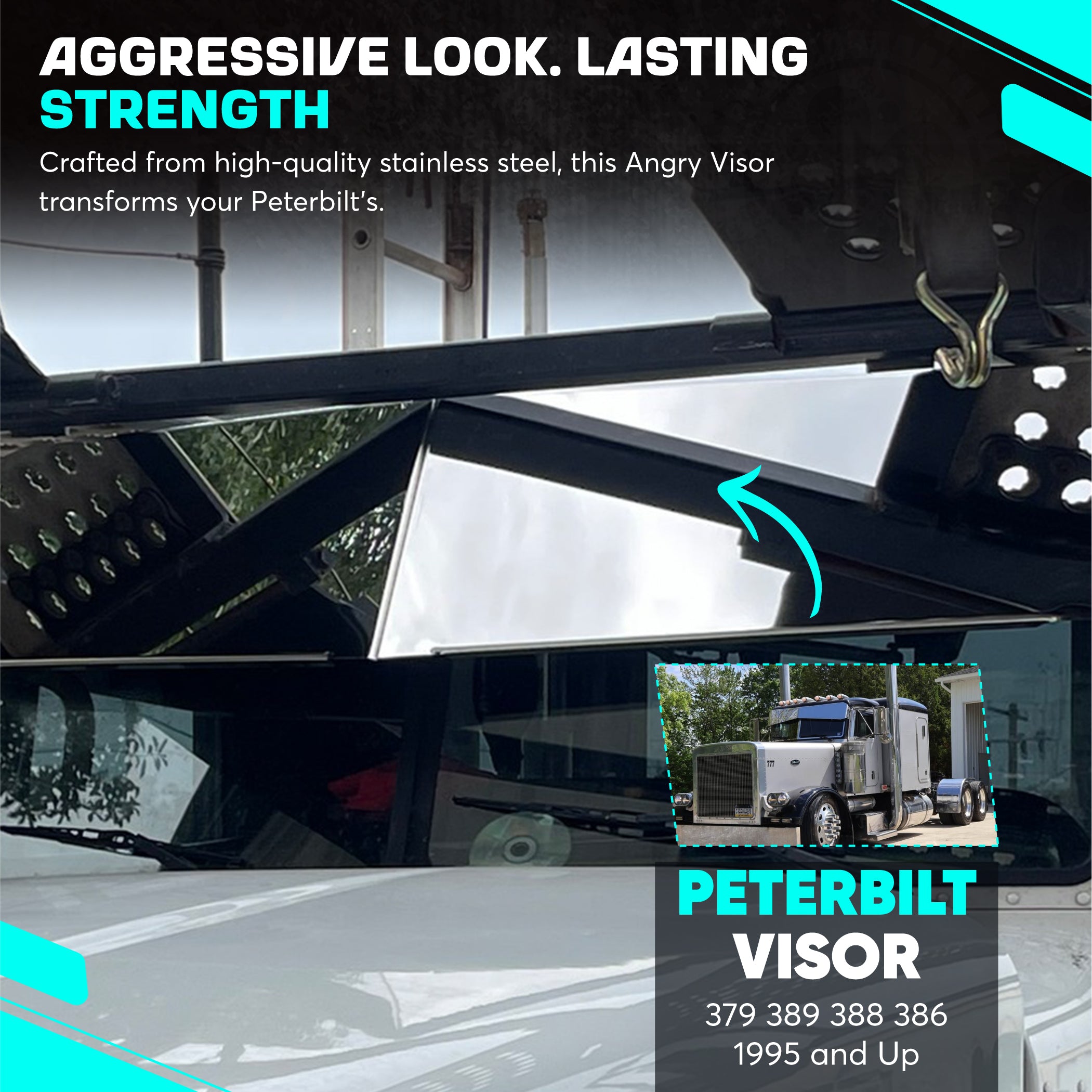 Peterbilt Visor13 inch Angry for 379 389 388 386 1995 and Up