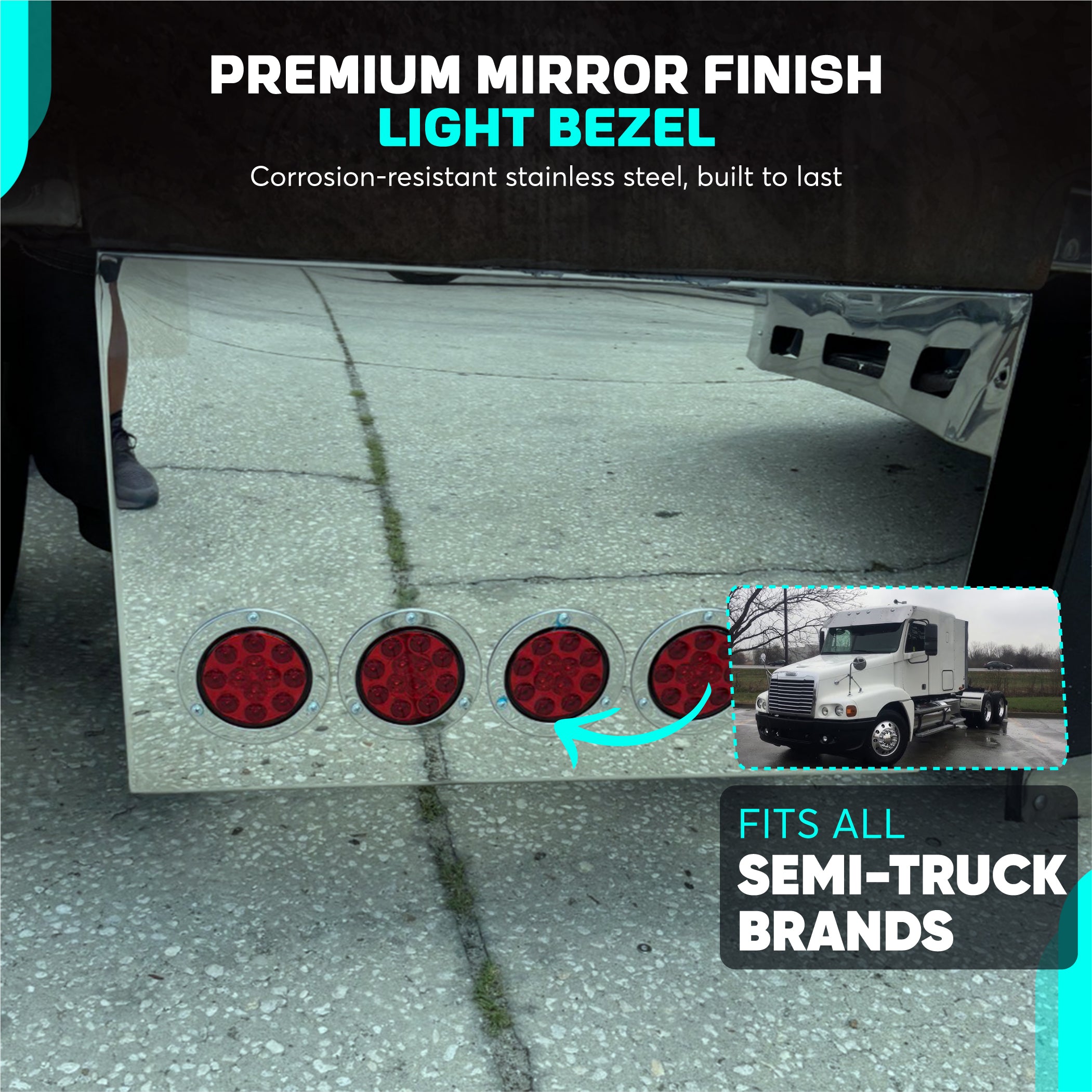 Rear Center Panel 20 Inch SQ Style Stainless Steel W/ 4 - 4 Inch 5 - 2 Inch On Front And W/ 2-4 Inch Light Holes Cutouts On The Back | Universal Fit | Lighs Not Includedront And  W