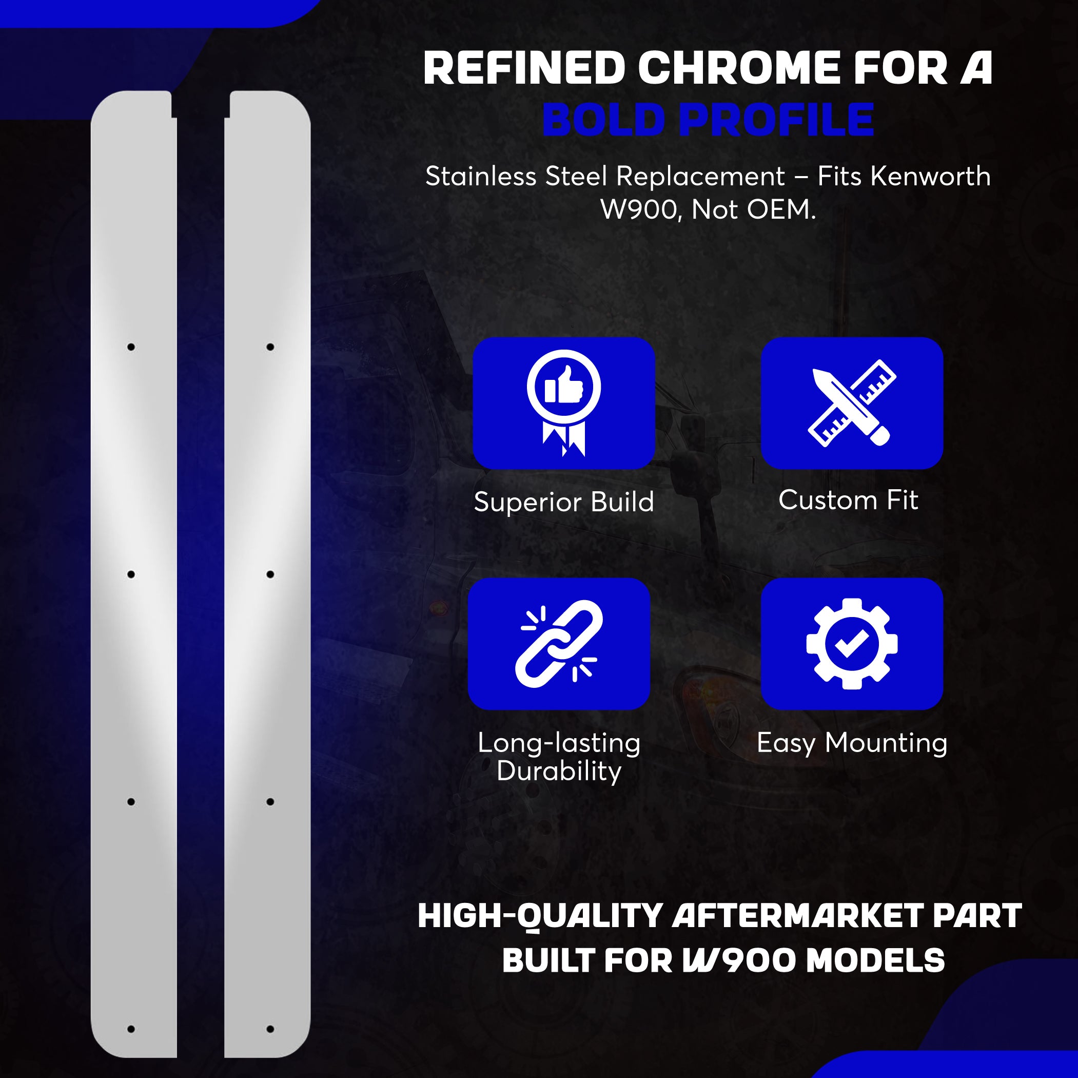 Stainless Steel Doors Floor Trim compatible with Kenworth W900 T600