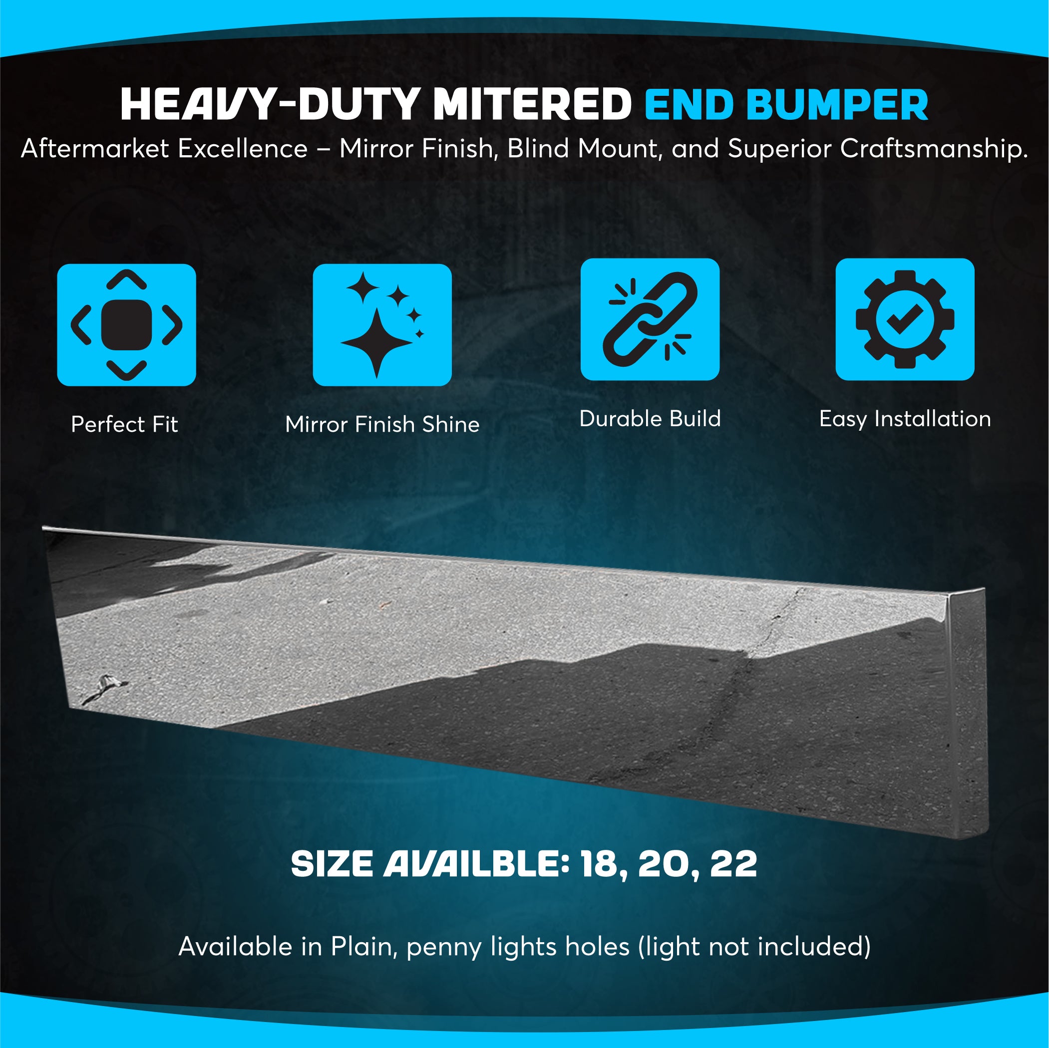 Stainless Steel Mitered End Bumper, Blind Mount & Mounting Plates By Floridas Finest Customs Works, Mirror Finish Made In USA compatible with Kenworth W900