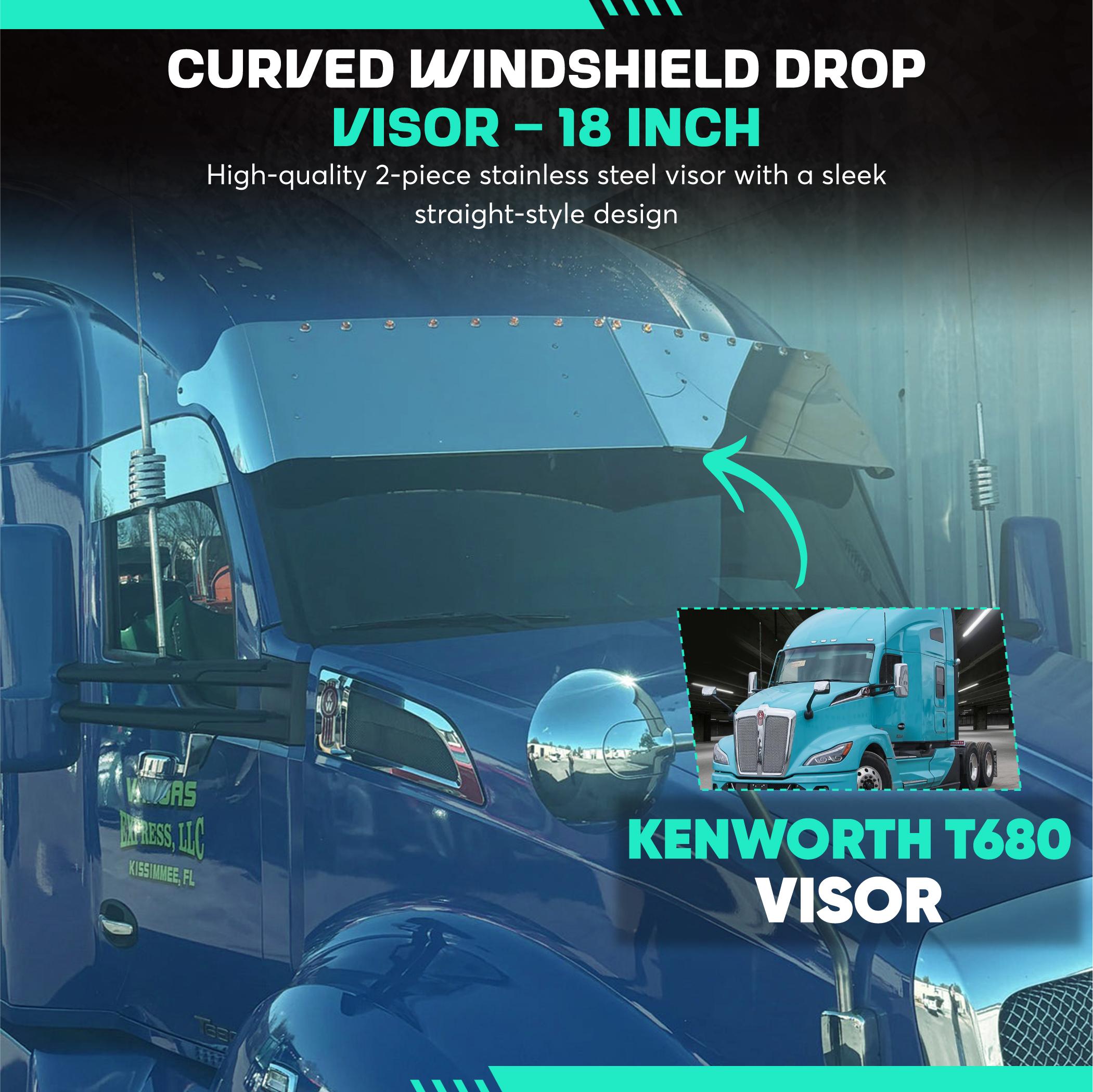 Visor 18 Inch straight compatible with Kenworth T680 Curved Windshield