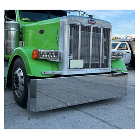 Peterbilt 379 389 Steynless Steel Buzzard Bumper W/ 8 Inch Ends, Blind Mount & Mounting Plates For Peterbilt 379 389 By Floridas Finest Customs Works, Mirror Finish Made In USA