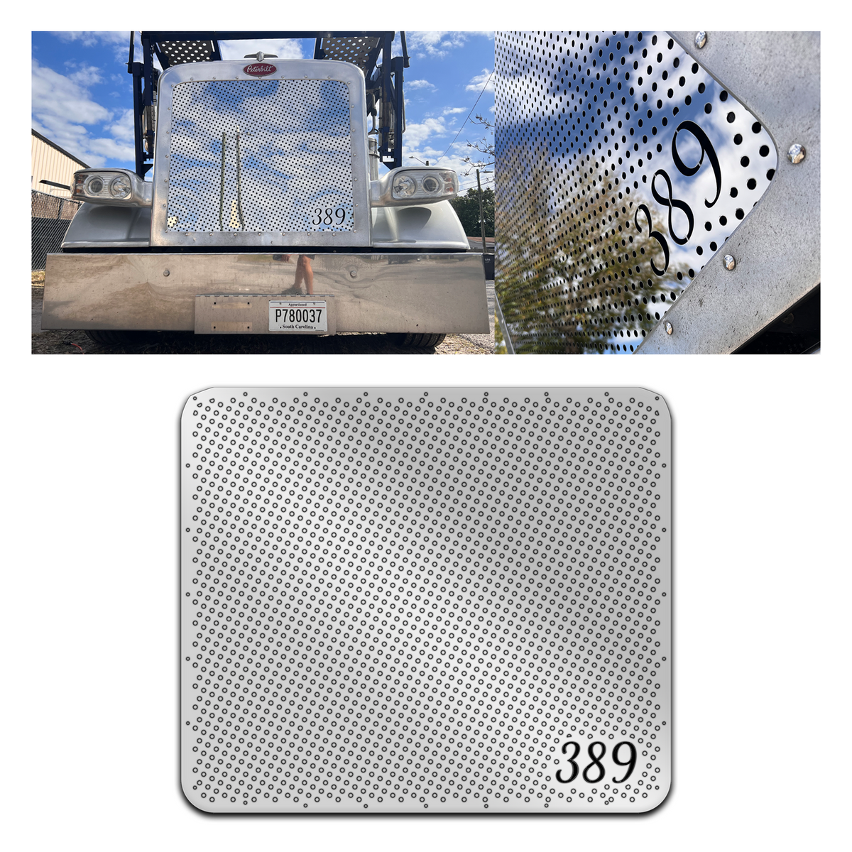 Peterbilt 389 Stainless Steel Circles Style Hood Grill