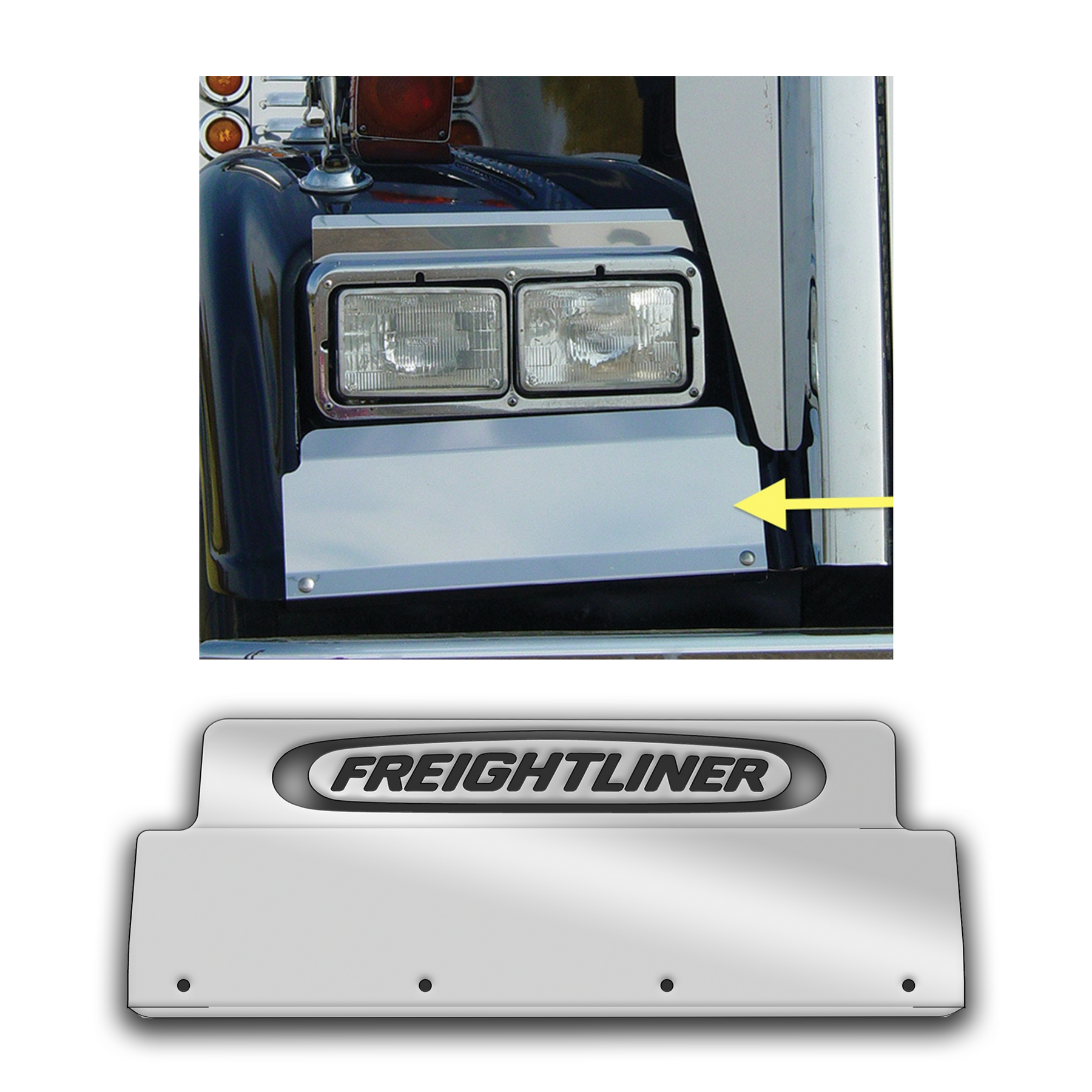 Freightliner Classic, FLD Fender Guards Stainless Steel Set Freightliner Style
